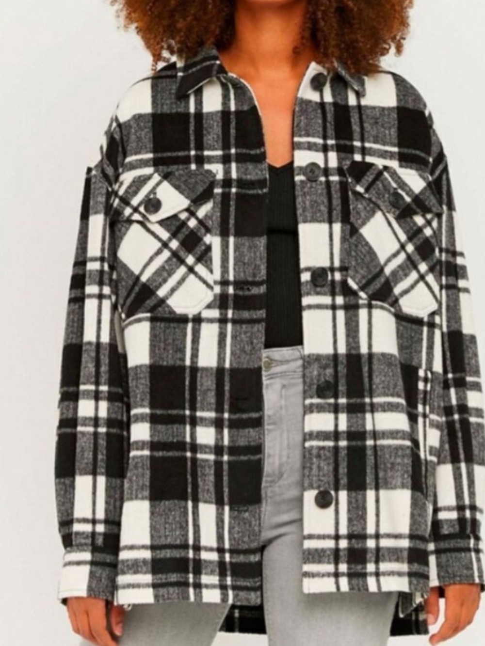 Zara Plaid Shacket Black and White Oversized size Large